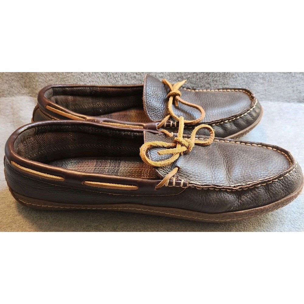 LL Bean Men Size 12 212164 Leather Flannel Lined Moccasin Slippers Brown - Picture 5 of 9